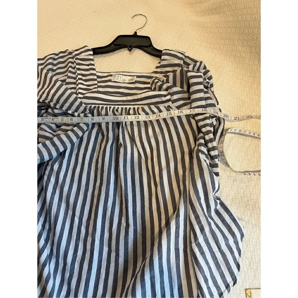 Time and Tru blue and white striped boatneck blouse size Large